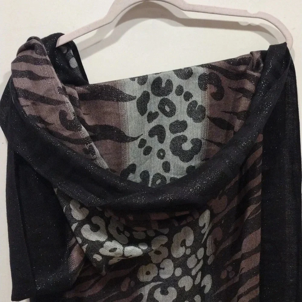 Chico's Multicolor Animal Print Scarf w/ Fringe 27